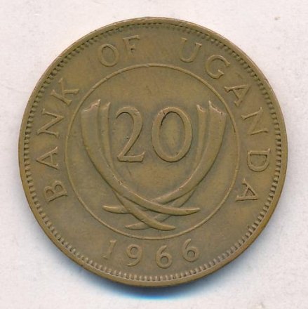 Уганда 20 центов 1966 год