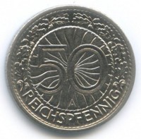 Монета Веймарская республика 50 рейхспфеннигов 1927 год (A)