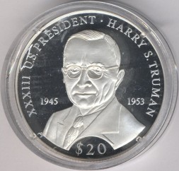 Монета Либерия 20 долларов 2000 год - Гарри Трумэн
