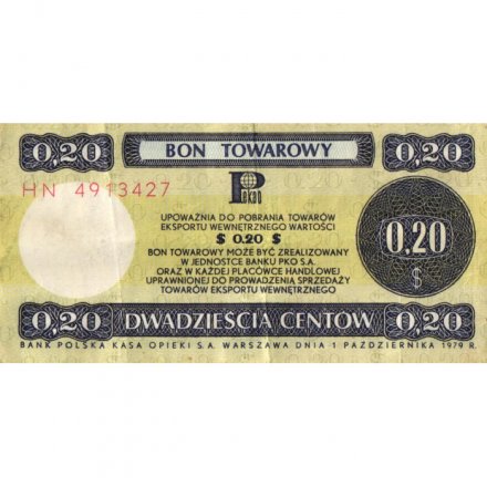 Валютный чек Польша 20 центов 1979 год - VF