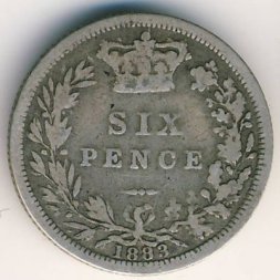 Великобритания 6 пенсов 1883 год