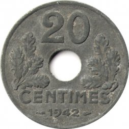 Франция 20 сантимов 1942 год