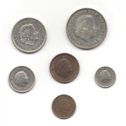 Набор из 6 монет Нидерланды 1966-1980 год - Королева Юлиана