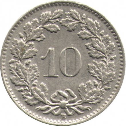 Швейцария 10 раппенов 1955 год