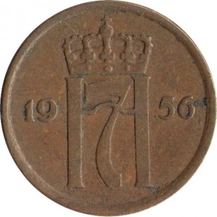 Норвегия 2 эре 1956 год - Король Хокон VII