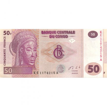 Конго 50 франков 2013 год - Маска народа чокве. Деревня на берегу Конго aUNC