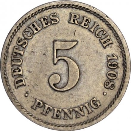 Германия 5 пфеннигов 1908 год (E)