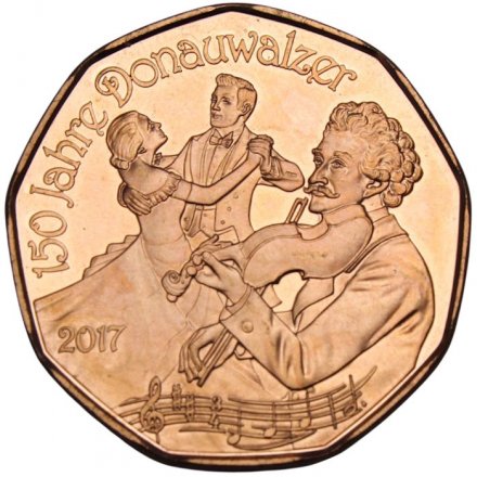 Австрия 5 евро 2017 год - 150 лет Дунайскому вальсу