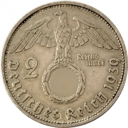 Третий Рейх 2 рейхсмарки 1939 год - Пауль фон Гинденбург (B)