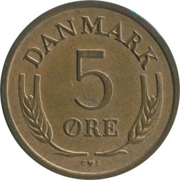 Дания 5 эре 1964 год - Король Фредерик IX (бронза)