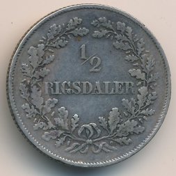 Дания 1/2 ригсдалера 1855 год