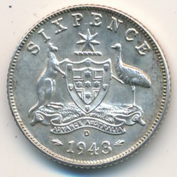 Австралия 6 пенсов 1943 год (D)