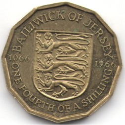 Монета Джерси 1/4 шиллинга 1966 год