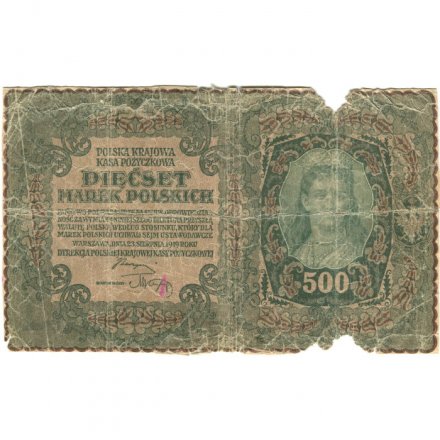 Польша 500 польских марок 1919 год - Портрет женщины. Орёл - G