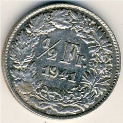 Швейцария 1/2 франка 1941 год