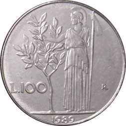 Италия 100 лир 1989 год - Минерва