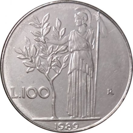 Италия 100 лир 1989 год - Минерва