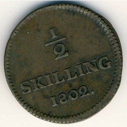 Швеция 1/2 скиллинга 1802 год