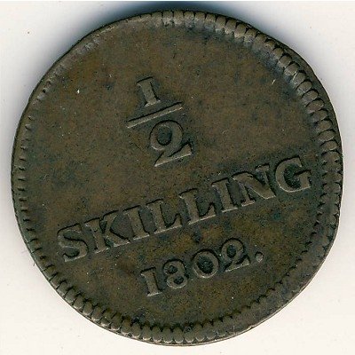 Швеция 1/2 скиллинга 1802 год