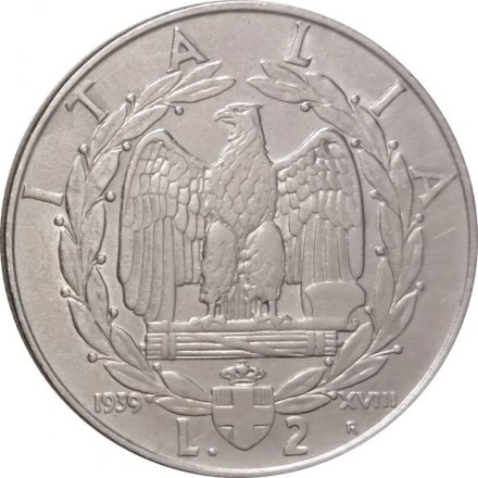 Италия 2 лиры 1939 год (Магнетик, 1939 - XVIII)