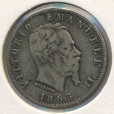 Италия 20 чентезимо 1863 год