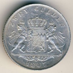 Бавария 2 гульдена 1847 год