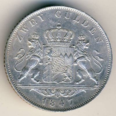 Бавария 2 гульдена 1847 год