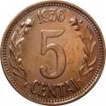 Литва 5 центов 1936 год