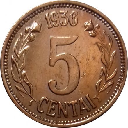 Литва 5 центов 1936 год
