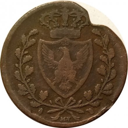 Сардиния 3 чентезимо 1826 год (отметка монетного двора: &quot;Голова орла&quot;)