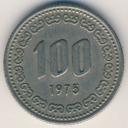 Монета Южная Корея 100 вон 1975 год