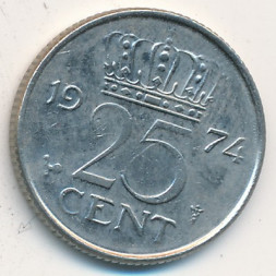 Нидерланды 25 центов 1974 год