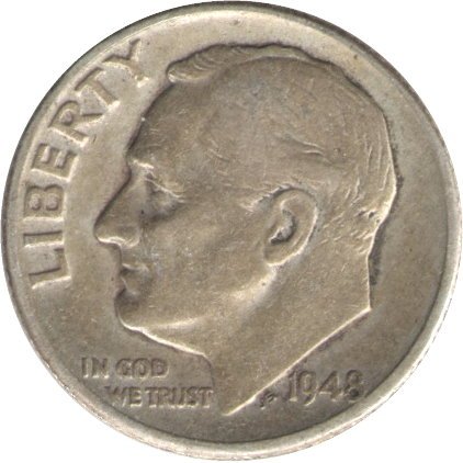 США 1 дайм (10 центов) 1948 год - Франклин Рузвельт (без отметки МД)