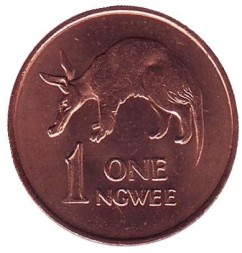 Монета Замбия 1 нгве 1983 год - Африканский трубкозуб. Кеннет Дейвид Каунда