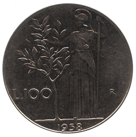 Италия 100 лир 1958 год - Минерва