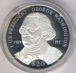 Монета Либерия 20 долларов 2000 год - Джордж Вашингтон