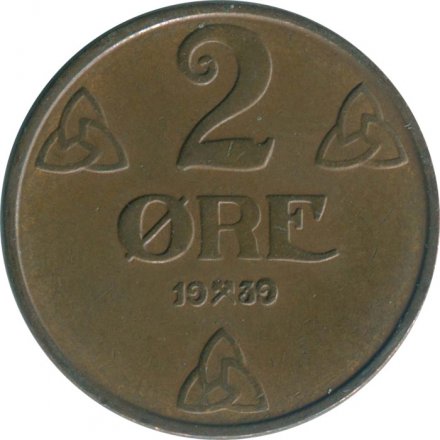 Норвегия 2 эре 1939 год - Король Хокон VII