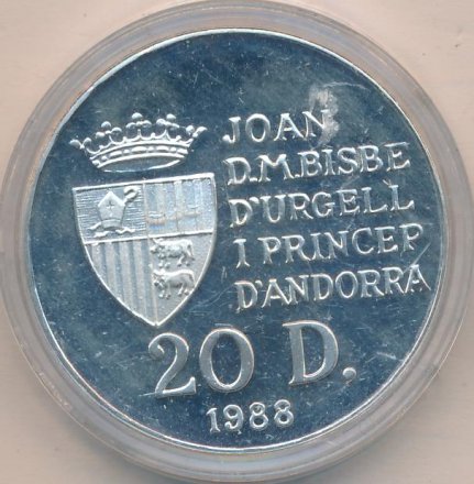 Андорра 20 динеров 1988 год - Олимпиада 1992. Фигурное катание