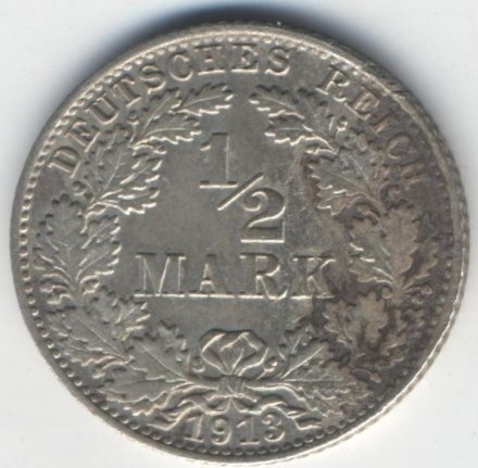 Германия 1/2 марки 1913 год (А)