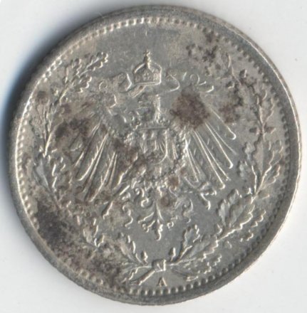 Германия 1/2 марки 1913 год (А)
