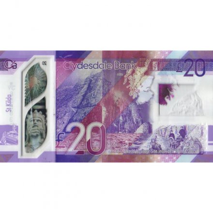 Шотландия 20 фунтов 2019 год - Роберт Брюс - Clydesdale Bank - VF+