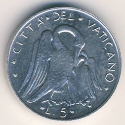 Ватикан 5 лир 1977 год