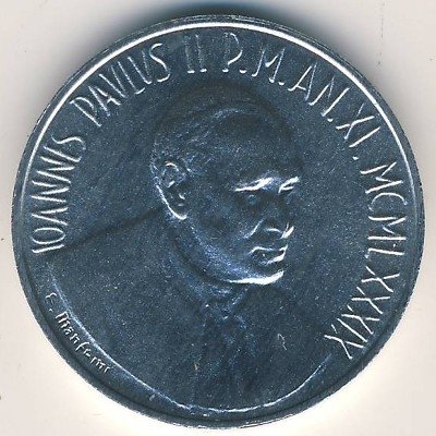 Ватикан 10 лир 1989 год