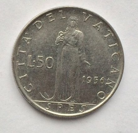 Ватикан 50 лир 1956 год Папа Пий XII
