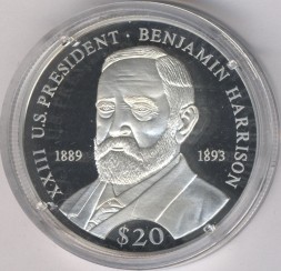 Монета Либерия 20 долларов 2000 год - Бенджамин Гаррисон