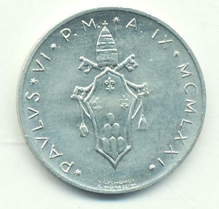 Ватикан 10 лир 1971 год - Папа Павел VI