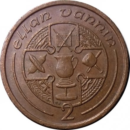 Остров Мэн 2 пенса 1988 год (отметка &quot;AB&quot; на реверсе)