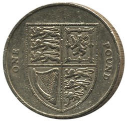 Монета Великобритания 1 фунт 2008 год - Щит королевского герба