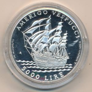Сан-Марино 5000 лир 1995 год - Парусник «Америго Веспуччи»