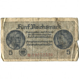 Германия 5 рейхсмарок 1940-1945 годов выпуска - Немецкие оккупационные территории - G